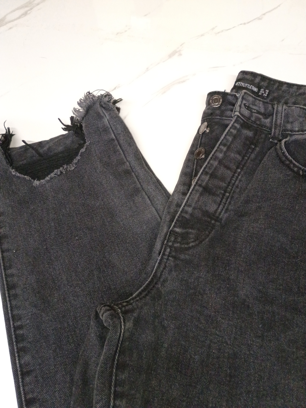 High-Waisted Distressed Black Denim Jeans